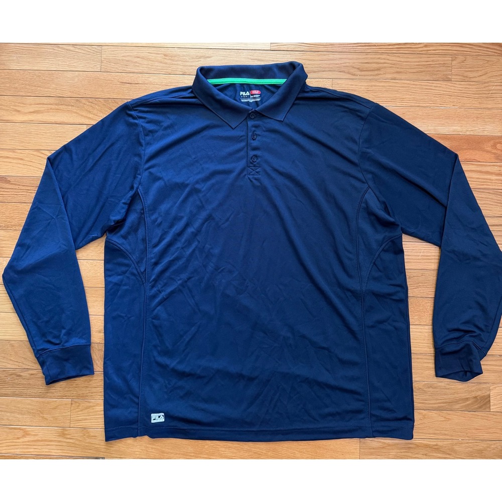Fila Golf Sport Performance Mens XXL Long Sleeve Polo Shirt Navy Blue Athletic